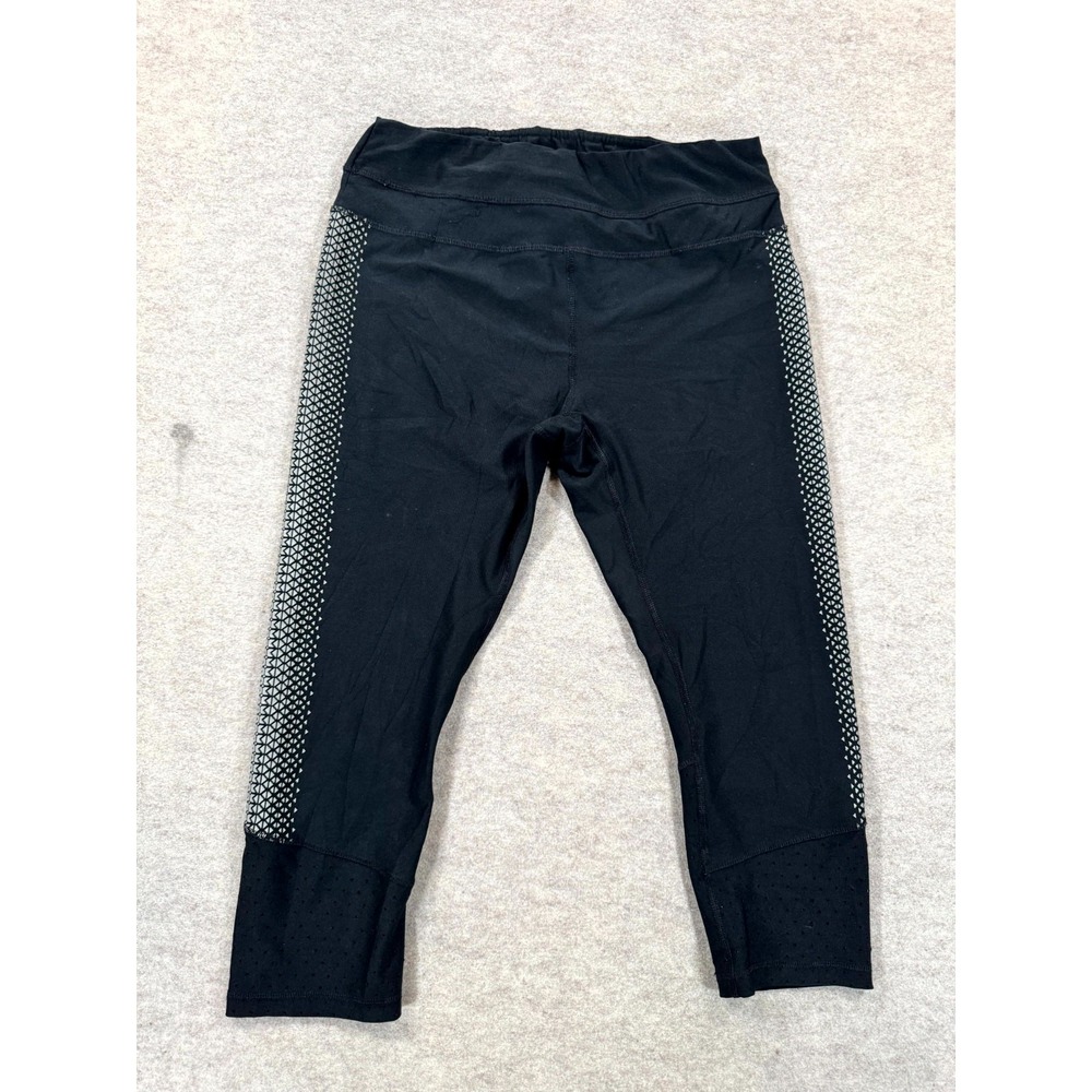 RBX Live Life Active Capri Leggings Womens Large Black Geometric Side Panel